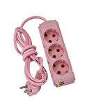 Ufo 2m Pembe Üçlü Priz Uzatma Kablosu