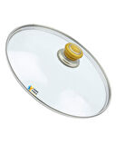 Tencere Sahan Tava Cam Kapağı Kapak 40 cm Altın Sarısı Tutma Tepesi