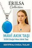 Sertifikalı Oval Mavi Akik Taşı Kolye – Sakinlik, İfade Gücü ve Ruhsal Koruma Taşı