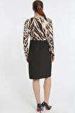 Leopar Gömlekli Kadın Kalem Elbise
