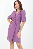 Mor Renk Anvelop Kısa Kollu Kadın Elbise