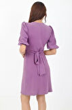 Mor Renk Anvelop Kısa Kollu Kadın Elbise