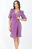 Mor Renk Anvelop Kısa Kollu Kadın Elbise