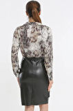Piton Desenli Deri Etekli Kadın Gömlek Elbise
