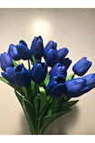 16’lı Yapay Mavi Islak Lale Demeti Gerçekçi Dokulu, Dekoratif Çiçek,Nişan,Ev ve Ofis Süslemesi