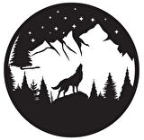 Gece Bozkurt Ve Dağlar Duvar Dekor Sticker 40 x 40 cm
