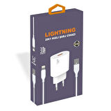 PDAteknoloji Yetty Lightning 2 in 1 Hızlı Şarj Cihazı + Lightning Kablo Beyaz YT-10L (Yerli Üretim)