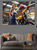 Sarı Motosikletli Kadın Dekoratif Kanvas - Mdf Ahşap Tablo