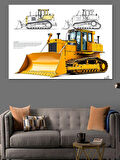 Büyük Sarı Grayder İş Makinesi Dekoratif Kanvas - Mdf Ahşap Tablo