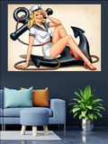 Demir Çapalı Pin-Up Kadın Dekoratif Kanvas - Mdf Ahşap Tablo
