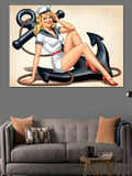Demir Çapalı Pin-Up Kadın Dekoratif Kanvas - Mdf Ahşap Tablo