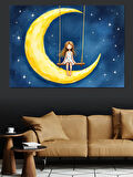 Ay Işığında Oturan Kız Dekoratif Kanvas - Mdf Ahşap Tablo
