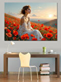 Gelincik Tarlasında Kadın Dekoratif Kanvas - Mdf Ahşap Tablo