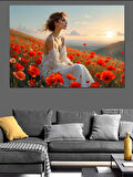 Gelincik Tarlasında Kadın Dekoratif Kanvas - Mdf Ahşap Tablo