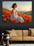 Gelincik Tarlasında Kadın Dekoratif Kanvas - Mdf Ahşap Tablo