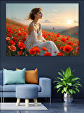 Gelincik Tarlasında Kadın Dekoratif Kanvas - Mdf Ahşap Tablo