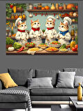 Mutlu Mutfak Kedileri Dekoratif Kanvas - Mdf Ahşap Tablo