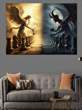 Melek ve Şeytan Satranç Dekoratif Kanvas - Mdf Ahşap Tablo