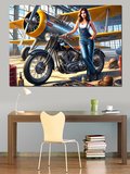 Motorsikletli Pin-Up Kadın Dekoratif Kanvas - Mdf Ahşap Tablo