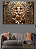 Kabartmalı Altın Ganeşa Heykeli Dekoratif Kanvas - Mdf Ahşap Tablo