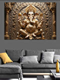 Kabartmalı Altın Ganeşa Heykeli Dekoratif Kanvas - Mdf Ahşap Tablo