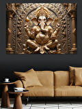 Kabartmalı Altın Ganeşa Heykeli Dekoratif Kanvas - Mdf Ahşap Tablo