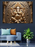 Kabartmalı Altın Ganeşa Heykeli Dekoratif Kanvas - Mdf Ahşap Tablo