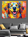 Neşeli Renkli Köpek Portresi Dekoratif Kanvas - Mdf Ahşap Tablo