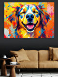Neşeli Renkli Köpek Portresi Dekoratif Kanvas - Mdf Ahşap Tablo