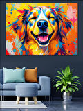 Neşeli Renkli Köpek Portresi Dekoratif Kanvas - Mdf Ahşap Tablo
