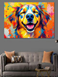 Neşeli Renkli Köpek Portresi Dekoratif Kanvas - Mdf Ahşap Tablo