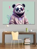 Kapüşonlu Pembe Panda Karakter Dekoratif Kanvas - Mdf Ahşap Tablo