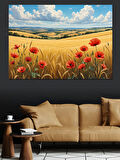 Buğday Tarlasında Gelincikler Dekoratif Kanvas - Mdf Ahşap Tablo