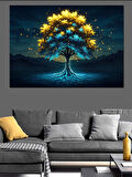 Karanlıkta Parlayan Mavi Ağaç Dekoratif Kanvas - Mdf Ahşap Tablo