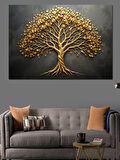 Altın Renkli Hayat Ağacı Dekoratif Kanvas - Mdf Ahşap Tablo