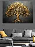 Altın Renkli Hayat Ağacı Dekoratif Kanvas - Mdf Ahşap Tablo