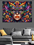 Maskeli Kadın Renkli Portre Dekoratif Kanvas - Mdf Ahşap Tablo