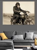 Retro Motosiklet Süren Maymun Dekoratif Kanvas - Mdf Ahşap Tablo