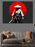 Kırmızı Güneşli Samuray Silüeti Dekoratif Kanvas - Mdf Ahşap Tablo