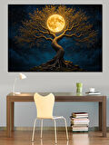 Altın Işıklı Hayat Ağacı Dekoratif Kanvas - Mdf Ahşap Tablo