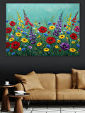 Yazlık Renkli Bahçe Çiçekleri Dekoratif Kanvas - Mdf Ahşap Tablo