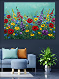 Yazlık Renkli Bahçe Çiçekleri Dekoratif Kanvas - Mdf Ahşap Tablo