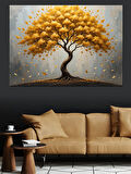Altın Sarı Hayat Ağacı Dekoratif Kanvas - Mdf Ahşap Tablo