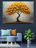 Altın Sarı Hayat Ağacı Dekoratif Kanvas - Mdf Ahşap Tablo