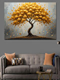 Altın Sarı Hayat Ağacı Dekoratif Kanvas - Mdf Ahşap Tablo