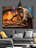 Fırında Pizza Yapan Adam Dekoratif Kanvas - Mdf Ahşap Tablo