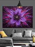Koyu Fon Üzerinde Mor Çiçek Dekoratif Kanvas - Mdf Ahşap Tablo