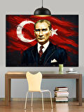 Türk Bayrağı Önünde Atatürk Portresi Dekoratif Kanvas - Mdf Ahşap Tablo