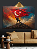 Bayrak Tutan Asker Silüeti Dekoratif Kanvas - Mdf Ahşap Tablo
