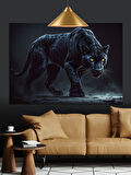 Karanlıkta Yürüyen Kara Panter Dekoratif Kanvas - Mdf Ahşap Tablo